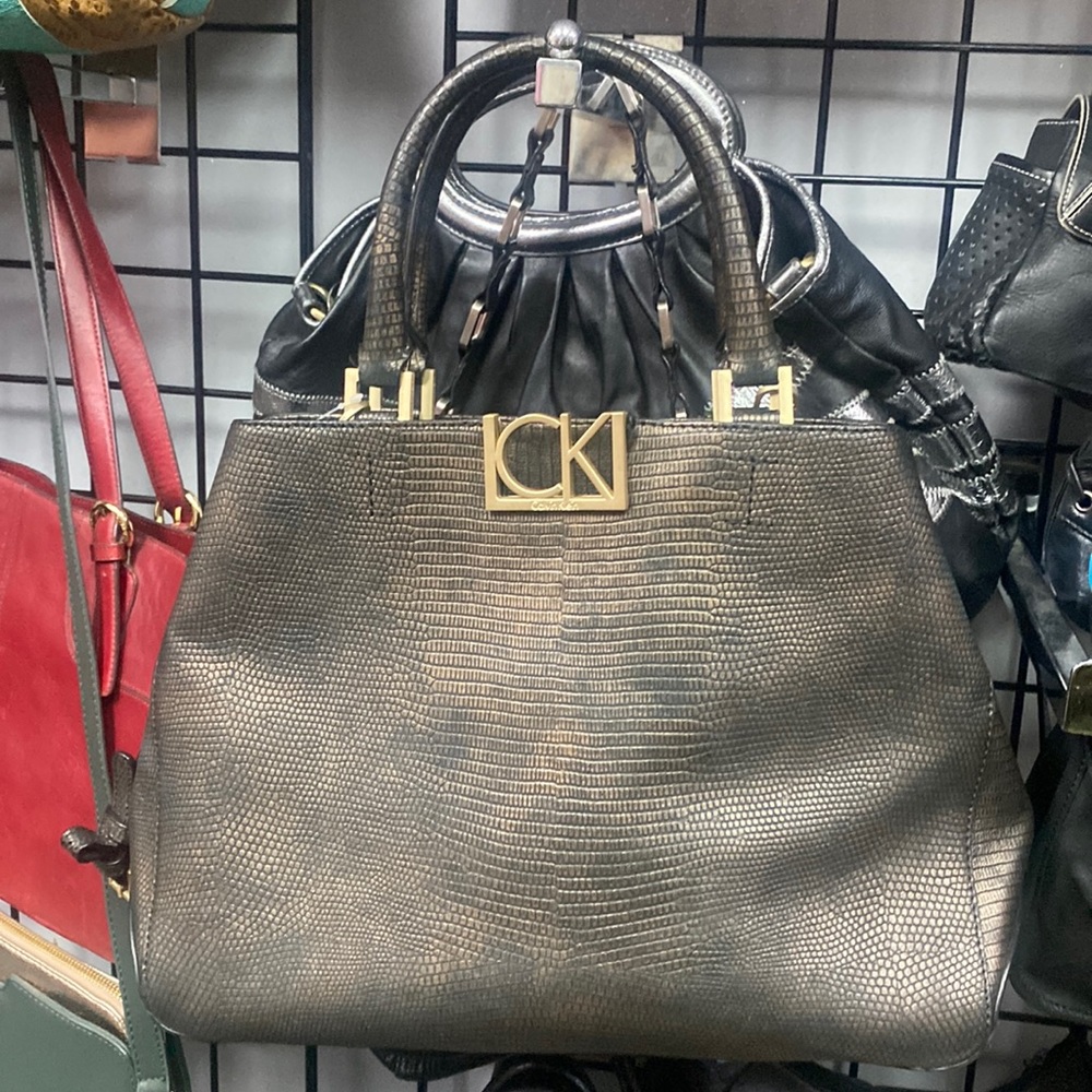 Calvin Klein Embossed Bronze Like Leather Purse - Gem